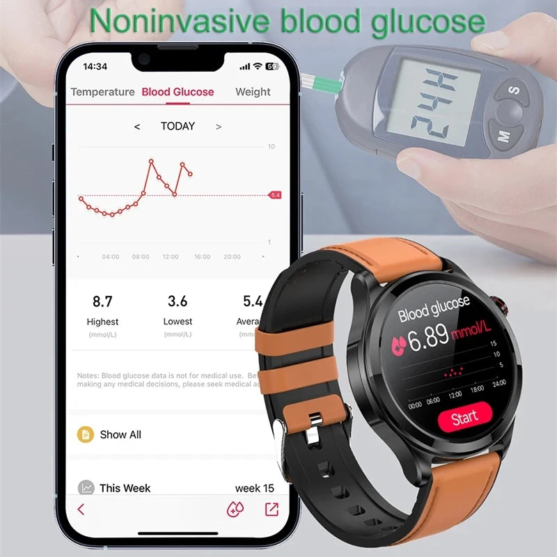 Healthy Blood Sugar Make Call Smartwatch 1.39 -inch 360*360 HD Large Screen ECG SmartWatch Monitoring Non-invasive Blood Glucose
