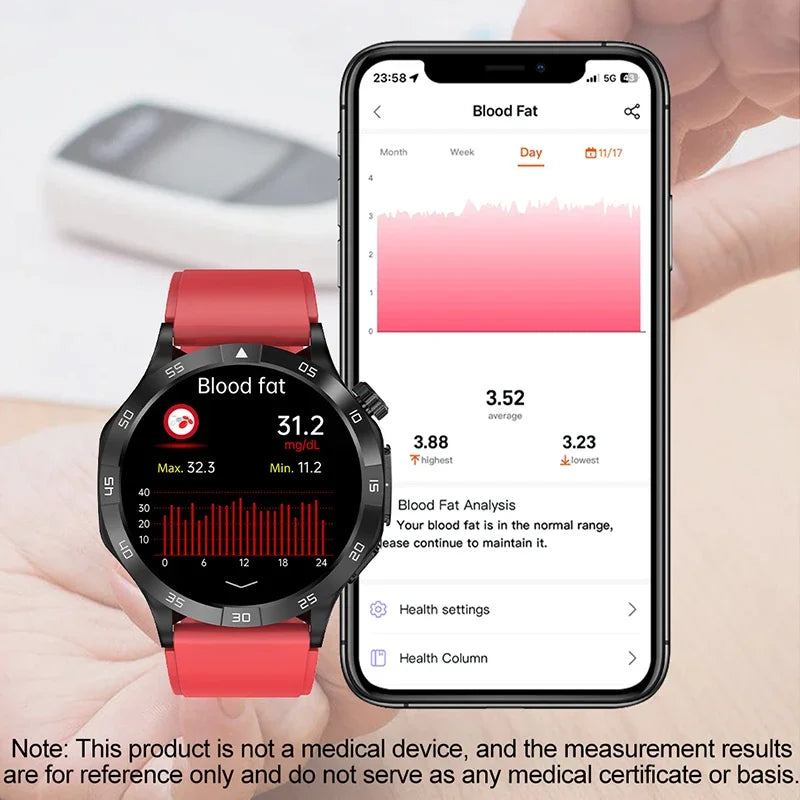 2024 Blood Sugar Smart Watch Health Blood Lipid Uric Acid Monitor Sport Watch Smart ECG+PPG HD Bluetooth Call Men Smartwatch SOS