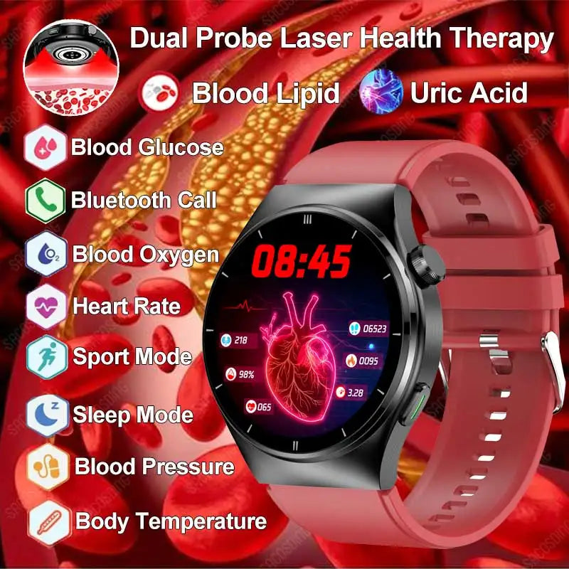 2024 New Medical Grade Smart Watchs Laser Treatment Blood Lipid Uric Acid Blood Sugar Fitness Tracker Bluetooth Call smartwatch