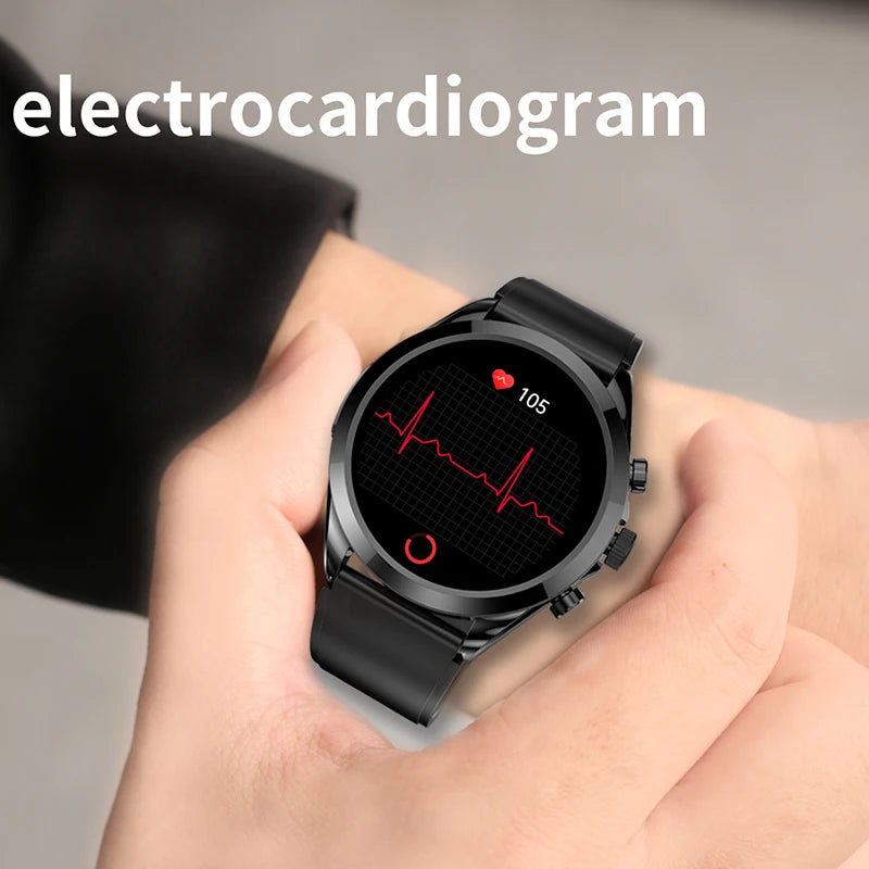 For Huawei Xiaomi Smart Watch Men blood glucose measurement 360*360 HD Screen Heart Rate ECG+PPG Bluetooth Call SmartWatch+BOX