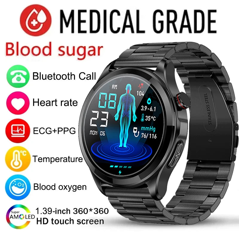 Healthy Blood Sugar Make Call Smartwatch 1.39 -inch 360*360 HD Large Screen ECG SmartWatch Monitoring Non-invasive Blood Glucose