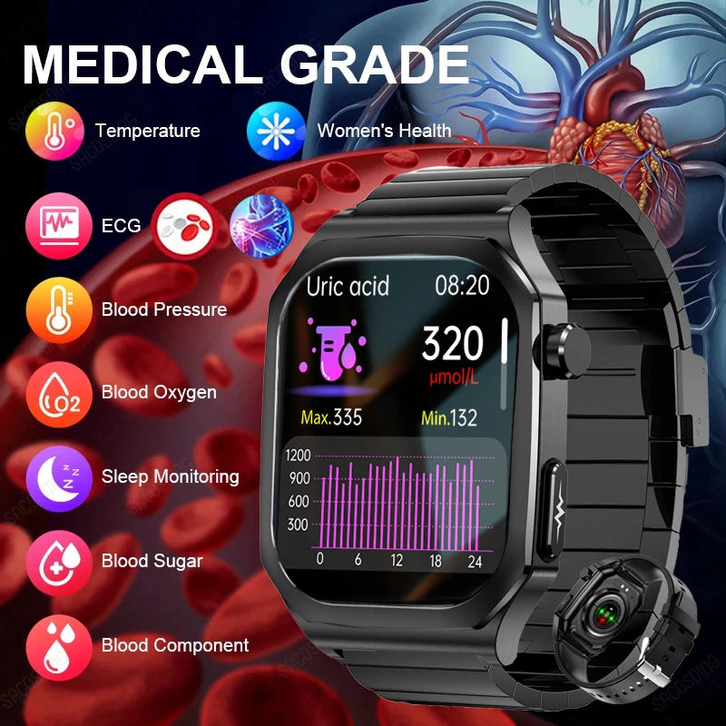Blood Sugar Smart Watch Health Blood Lipid Uric Acid Monitor Sport Watch Smart ECG+PPG Bluetooth Call Voice Smartwatch SOS Watch - M atlas