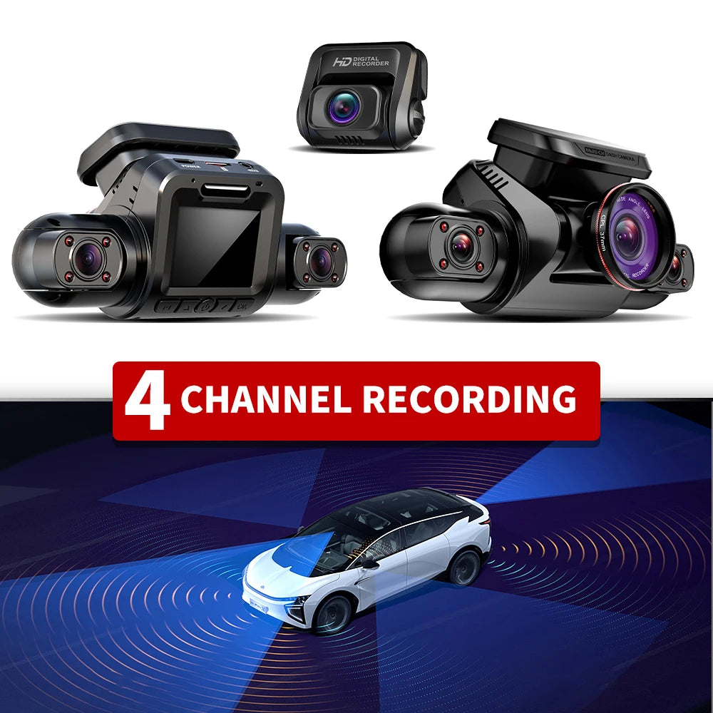 TiESFONG 360 Dash Cam M8S 4CH HD 4*1080P for Car DVR 24H Parking Monitor Video Recorder Night Vision WiFi Built-in GPS 256GBmax - M atlas