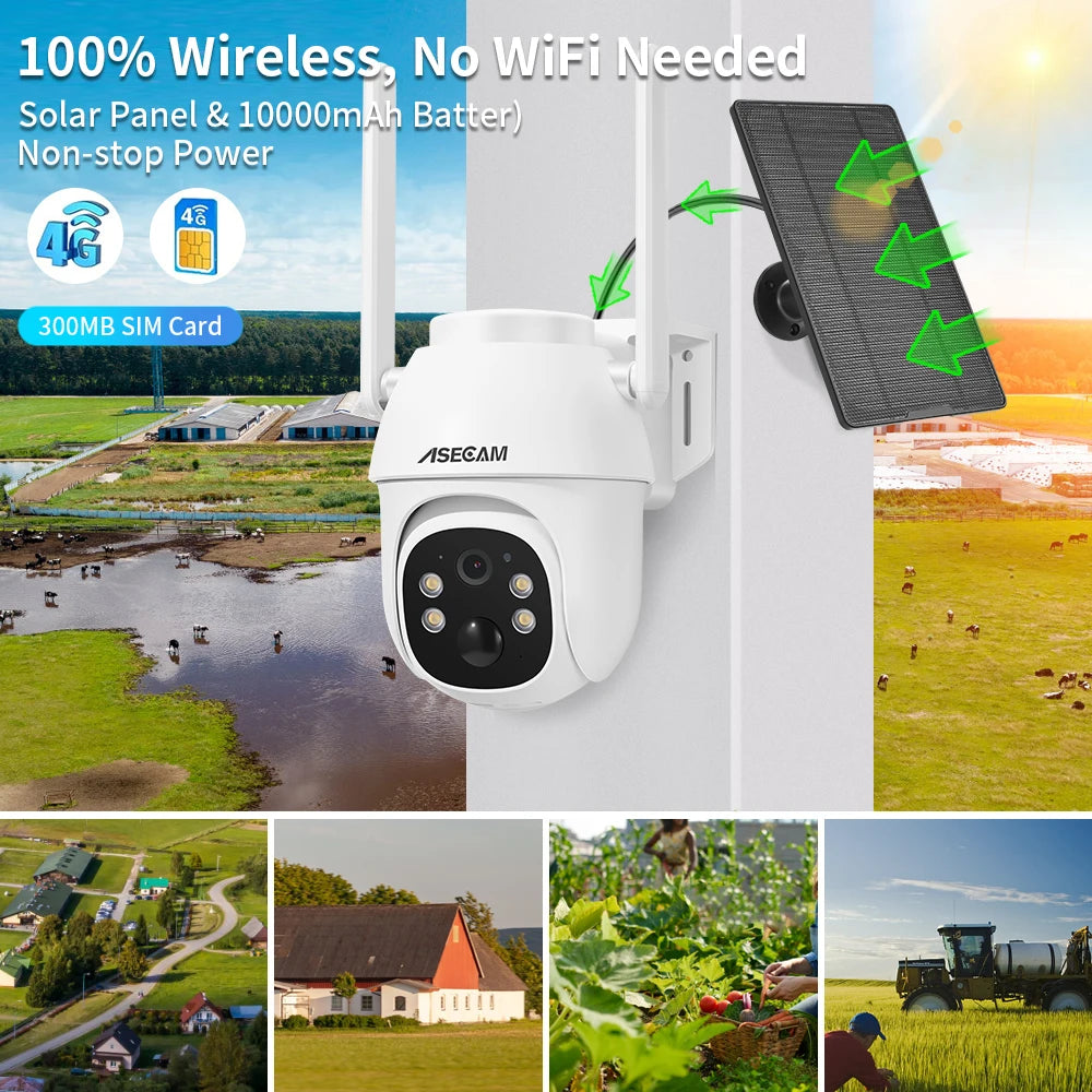 5MP Solar Camera 4G Sim Card PTZ Wireless Video Surveillance Outdoor PIR Human Detection Audio Wifi Battery CCTV Security Camera